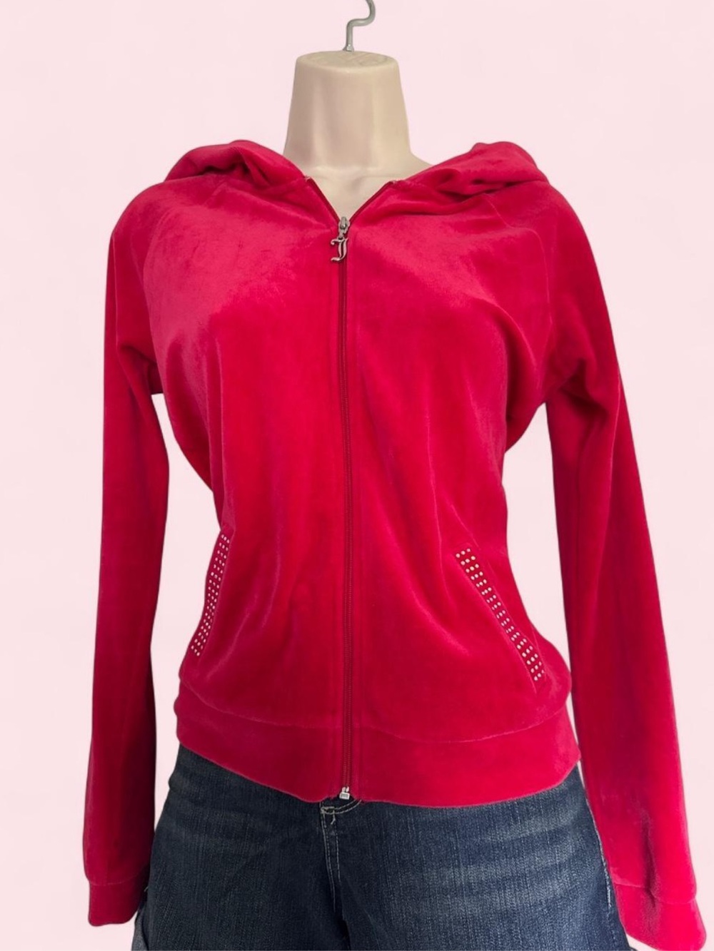 Juicy Couture Women's Fuchsia Zip-Up Velour Hoodie